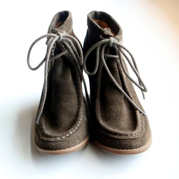 Lucky Brand Ysabel Military Green Lace-up Moc Toe Wedge Heel Ankle Boots Booties - Picture 10 of 16